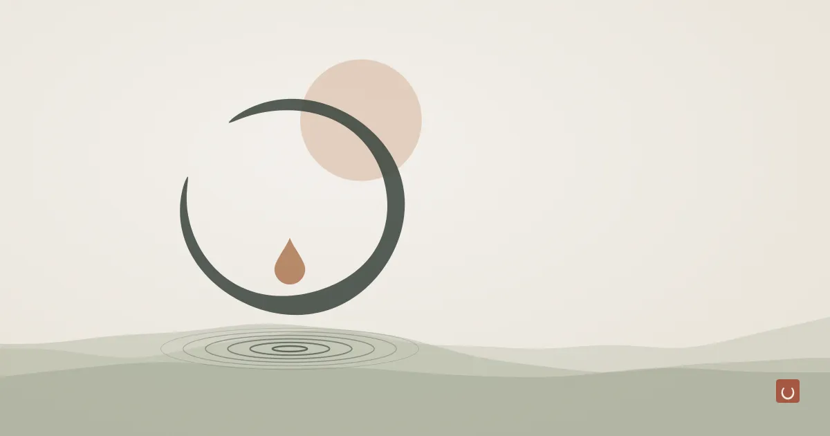 Abstract ink wash illustration of a soft round bar of soap beside a gentle ripple of water, representing washing the face with bar soap