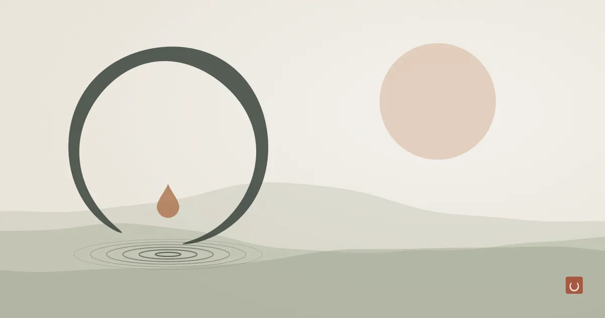 Abstract ink wash illustration of two cupped hands beneath a gentle stream of water with soft lather, representing handwashing with natural soap
