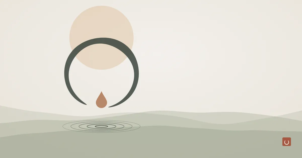 Abstract ink wash illustration of flowing strands of hair curving around a round shampoo bar, representing how shampoo bars work