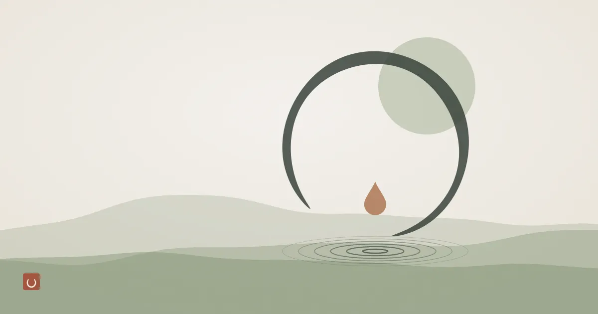 Abstract ink wash illustration of a gentle gradient from cool to warm tones with a single soap bar balanced at the center, representing soap and skin pH